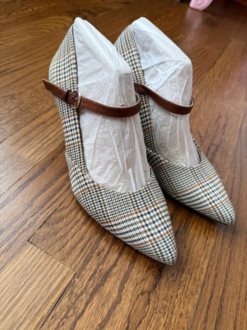 LifeStride Sandrine Tan Plaid Mary Jane Pointed Toe Heels Women Size 9 NWT